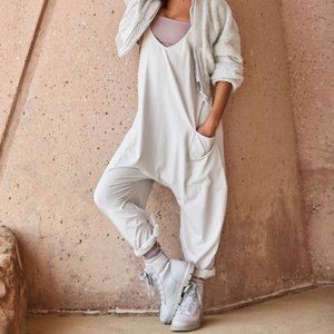 Hot Shot Onsie Free People Jumpsuit - Green Smoke - Cream/Gray Color